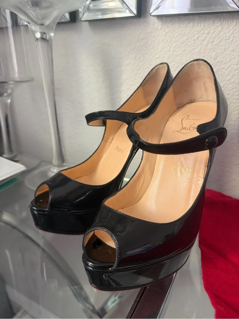 Christian Louboutin Black Patent Mary Jane Pumps with Signature Red Soles